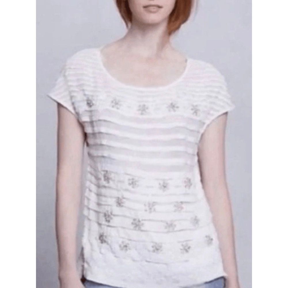 Anthropologie Moulinette Soeurs Womens S Calla Lily Rhinestone Pleated White Sho - Picture 4 of 10